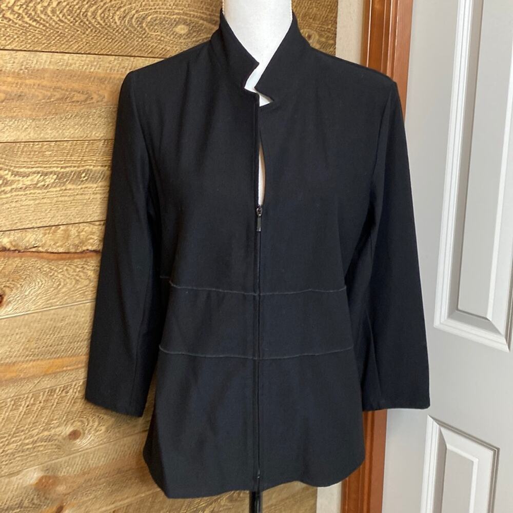 Vintage Eileen Fisher Black Collared Full Zip Stretch Jacket Size Petite Large